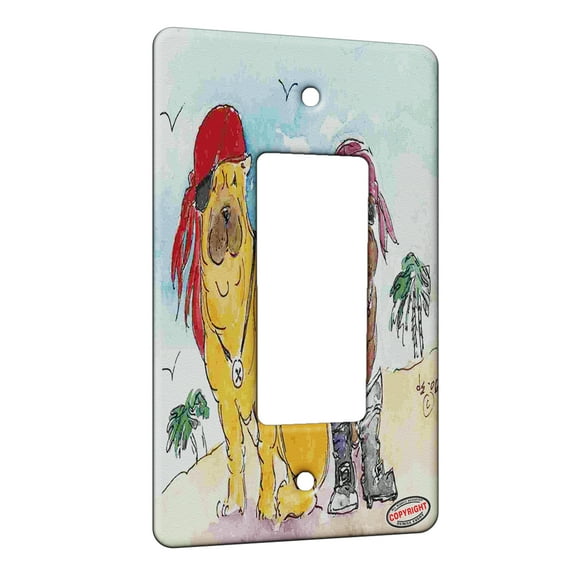 KuzmarK™ 1 Gang Rocker Wall Plate - Chinese Shar Pei Pirate Dogs with Parrot Dog Art by Denise Every