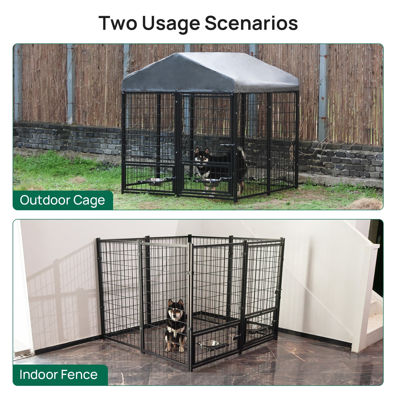 Dog Kennel Outdoor with Roof,4.5 x4.5 x4.9 ft Large Metal Dog Enclosure with Lockable Door for Small/Medium Dogs