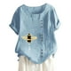 thumbnail image 1 of Gibobby Blusa de Trabajo de Manga Corta Top de lino y algodón para mujer, camisa clásica holgada con estampado de manga corta, blusa de talla grande, camis(Azul,G), 1 of 3
