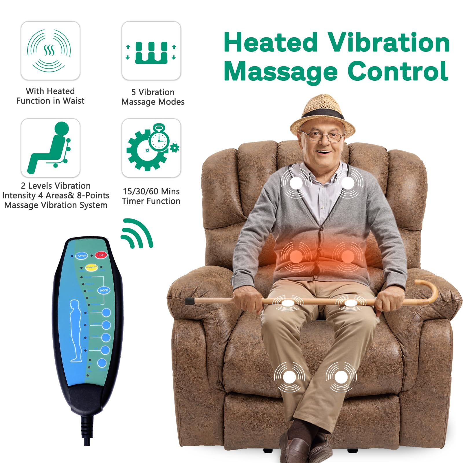 VIVIJASON Tall Man Large Power Lift Recliner Chair with Extended Footrest for Elderly, Overstuffed Wide Electric Lift Chair with Heat & Massage, 2 Remote Controls, Side Pockets & USB Ports, Brown