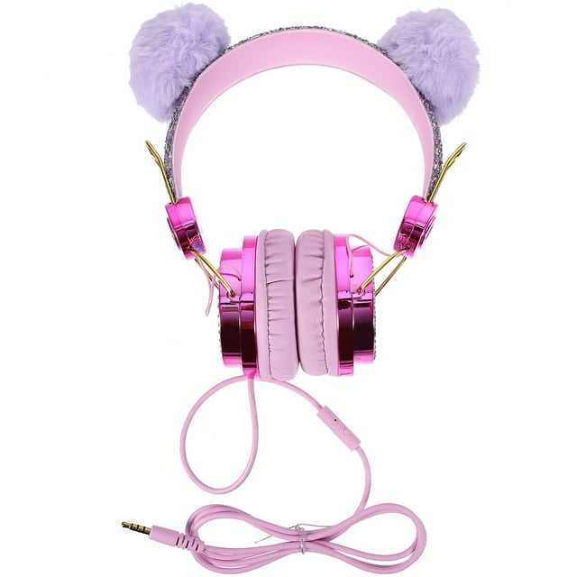 Casque pour Enfants Pailleté en Peluche Limitation de Volume Casque Filaire Ajustable Anime