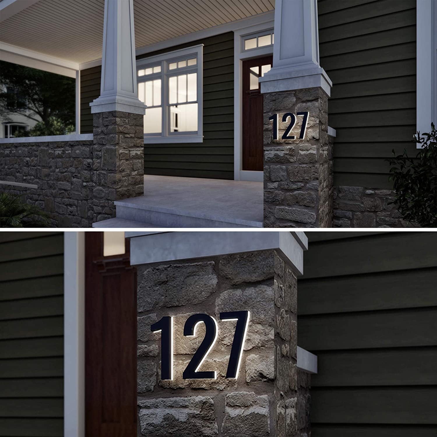 7 Inch LED House Numbers, ABS-Polymer, Warm 2700K Backlit, Large Lighted Address Numbers for Home, Weather-Resistant Modern House Sign for Improved Visibility at Night (Black, Number 2)