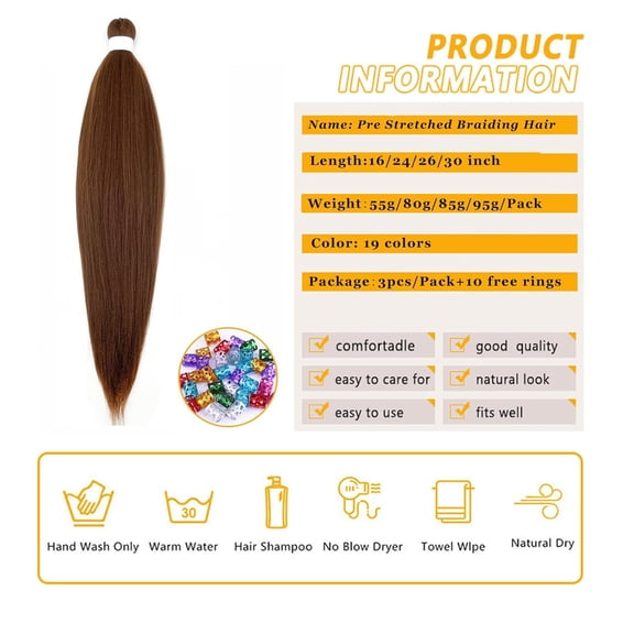 WEIF-Braiding Hair Pre Stretched for Women Hair Extensions Box Braids Soft Synthetic Knotless Yaki Texture Hot Water Setting Braid Brown (20inch 3Packs)