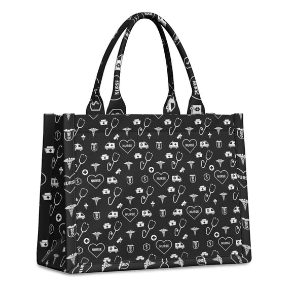 Large Capacity Tote Bag,Black White Medical Symbol Pattern Handbag Fashion Luxury Tote Bag,15.7"x13"x 5.1" Inches,Laptop Compatible