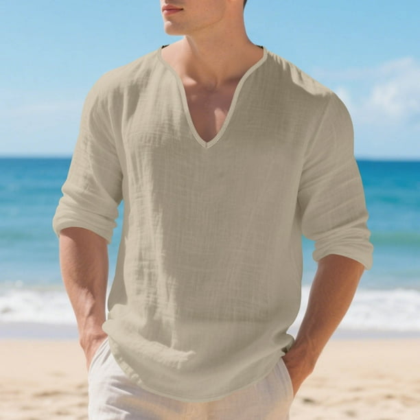 pstuiky camisas de manga larga para hombre, Top informal holgado de color liso con medio botón, mangas largas y cuello redondo para hombre camisetas de hombre xxl