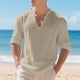 thumbnail image 1 of pstuiky manga larga de hombre, Top informal holgado de color liso con medio botón, mangas largas y cuello redondo para hombre Tops de talla grande para hombre xl, 1 of 6