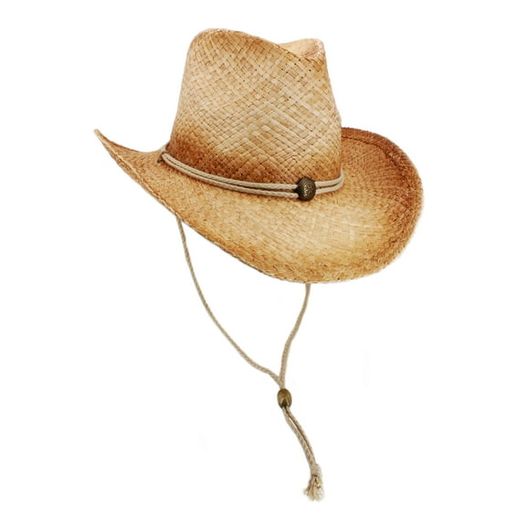 Genuine Raffia Straw Cowboy Hats w/ Tea Stained - Natural - HT-8158NT