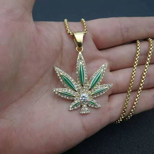 Fashion Mens Jewellery Punk Hip Hop Big Maple Leaf Zircon Pendant Necklace for Men Chain 14K Yellow Gold Jewelry