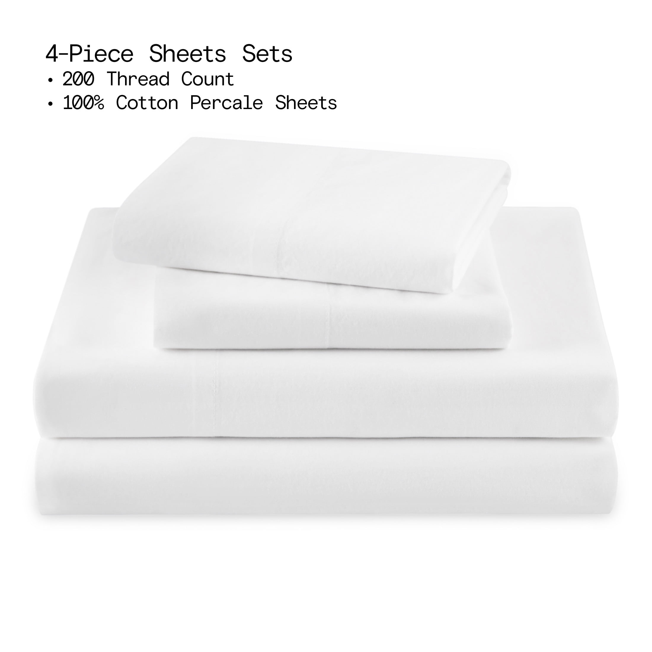 Beautiful Solid 4-Piece Percale White Sheet Set, King by Drew Barrymore, BEAUTIFUL BT 200 PERCALE WHT K