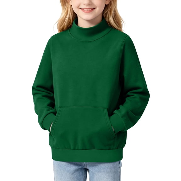 OGLCCG Girls Fleece Sweatshirts,High Neck Active Sweatshirts for Teen Girls,Long Sleeve Pullover Tops with Front Pocket,Size 7