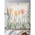 thumbnail image 3 of Spring Floral Sheer Curtains 84 Inch Length 2 Panels Set, Pink Yellow Tulip Botanical Summer Voile Window Treatment Rod Pocket Curtains Sheers Drapes for Bedroom/Living Room/Kitchen 52"x84"x2, 3 of 7