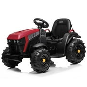 BaytoCare 12V Ride On Tractor Battery Powered Electric Rugged 6-Wheeler Car for Kids Red