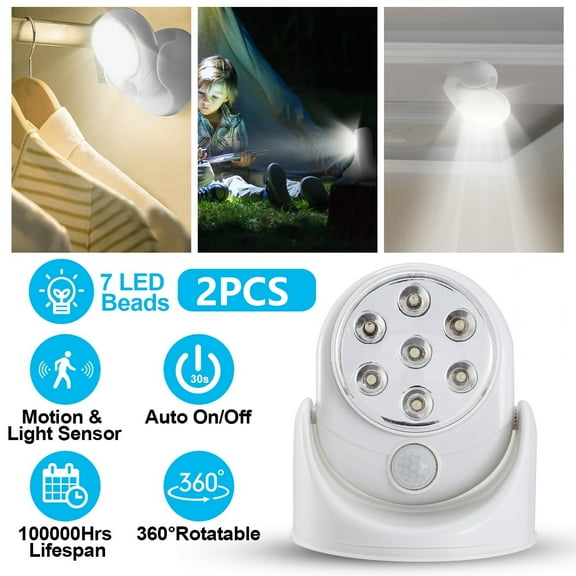 Closet Lights with Motion Sensor, iMounTEK 2 Pack Wireless LED Under Cabinet Lighting, 7 LED Night Light for Kitchen Counter Stairs Hallway Cupboard Stairway Drawer