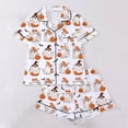 thumbnail image 2 of JIAYUE Girl Children Sleepwear Two Piece Outfits Cute Halloween Print Notched Collar Short Sleeve Top And Elastic Waist Shorts Pajamas For Cozy Summer Indoor Lightweight Loungewear,3-4 Years, 2 of 9