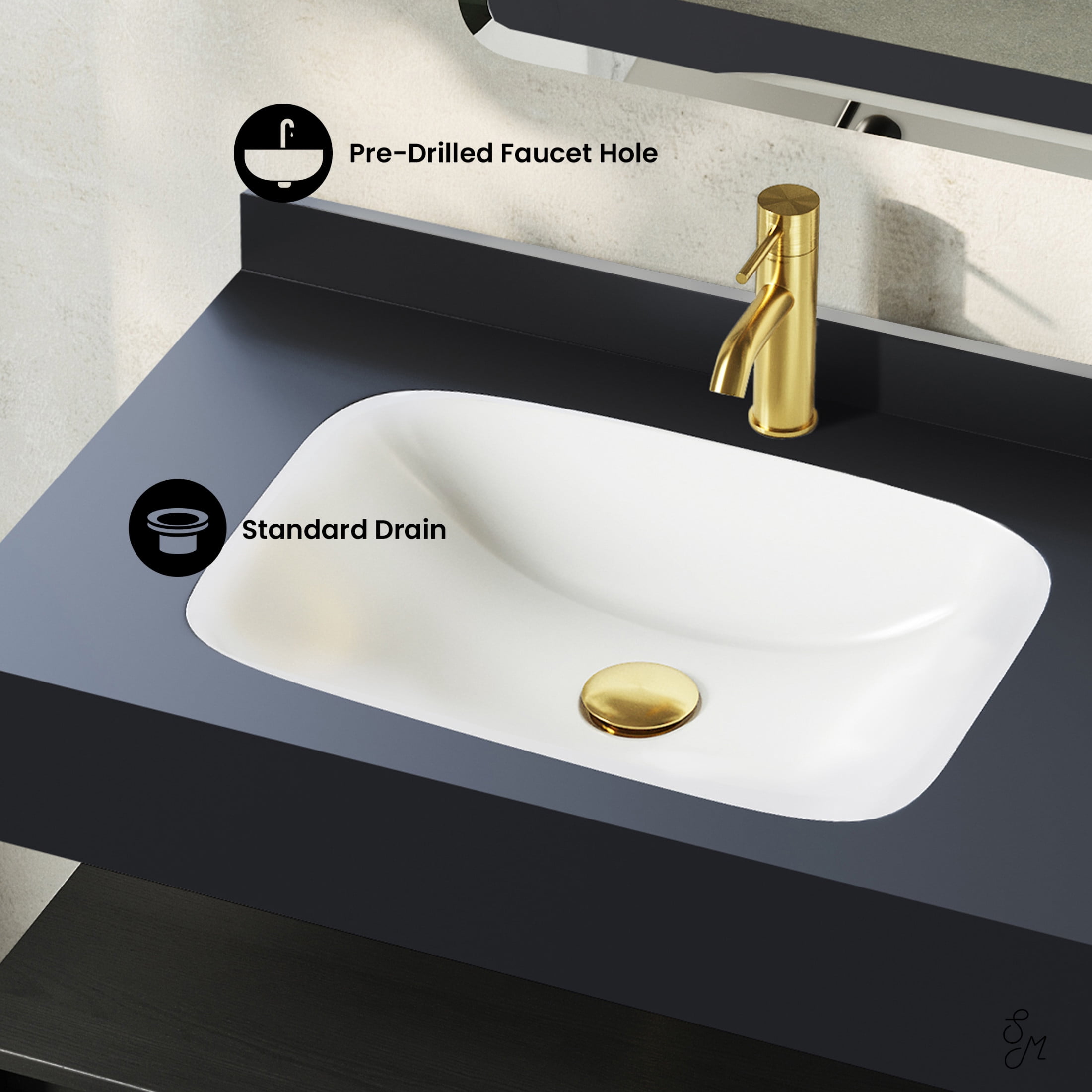 Avancer 36" Wall-Mounted Bathroom Vanity in Black Oak with Black Marble Sink Top