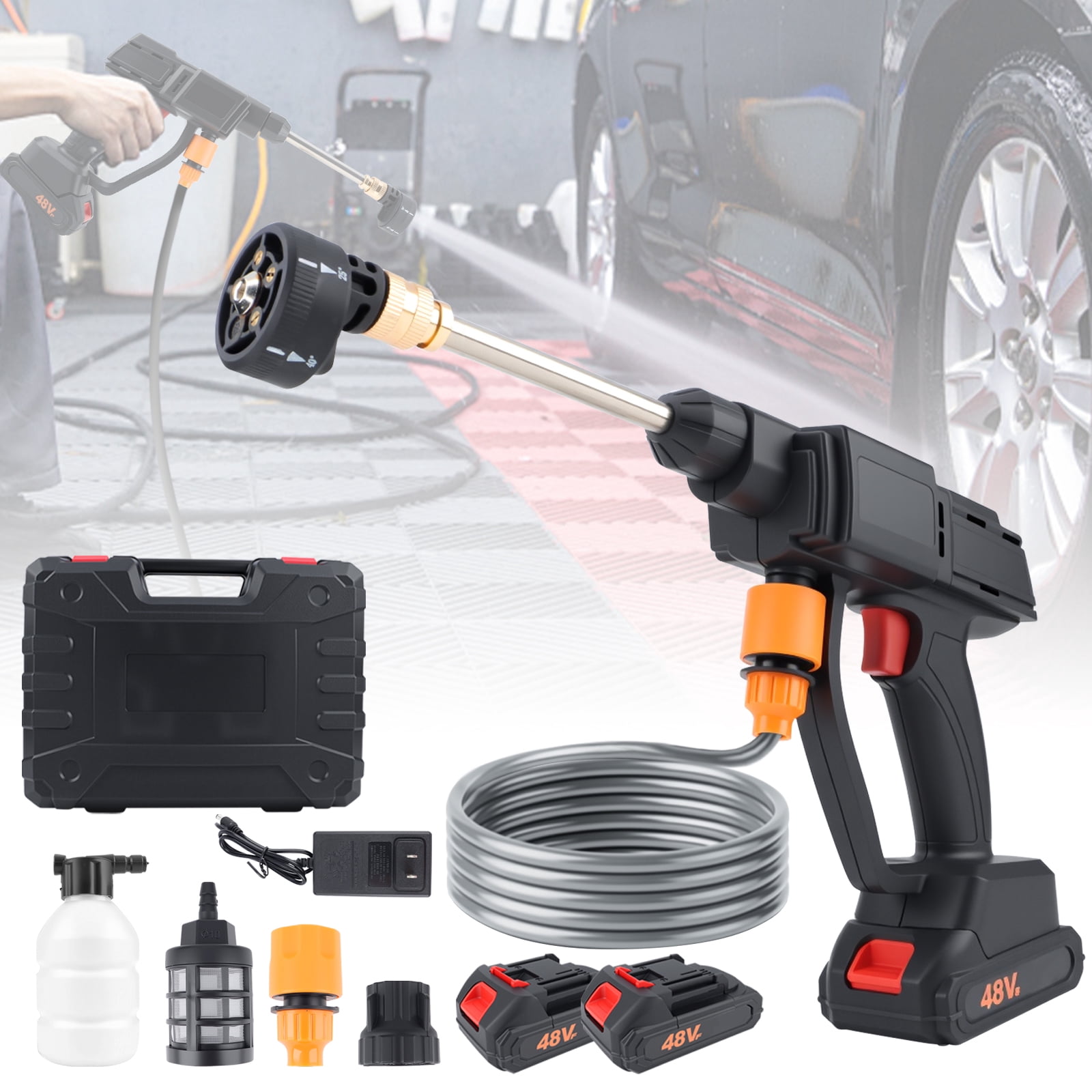 Furuoping Cordless Pressure Washer, 990PSI Portable Power Cleaner with 6-in-1 Nozzle Foam Cannon, 21V Battery&Charger, for Car Floor Fence Wall Cleaning