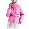 thumbnail image 2 of Winter Parka for Women 2026 Fashion Casual Long Sleeve Thicken Full Zipper Belted Hooded Outerwear with Pockets, 2 of 6