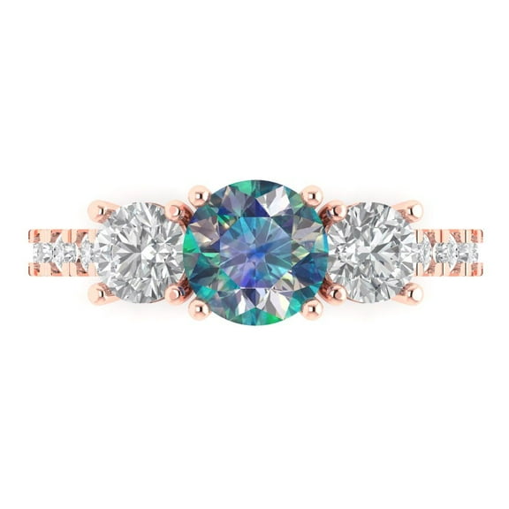 Clara Pucci 14K Rose Gold 1.97ct BlueMoissanite Three-Stone Ring for Women