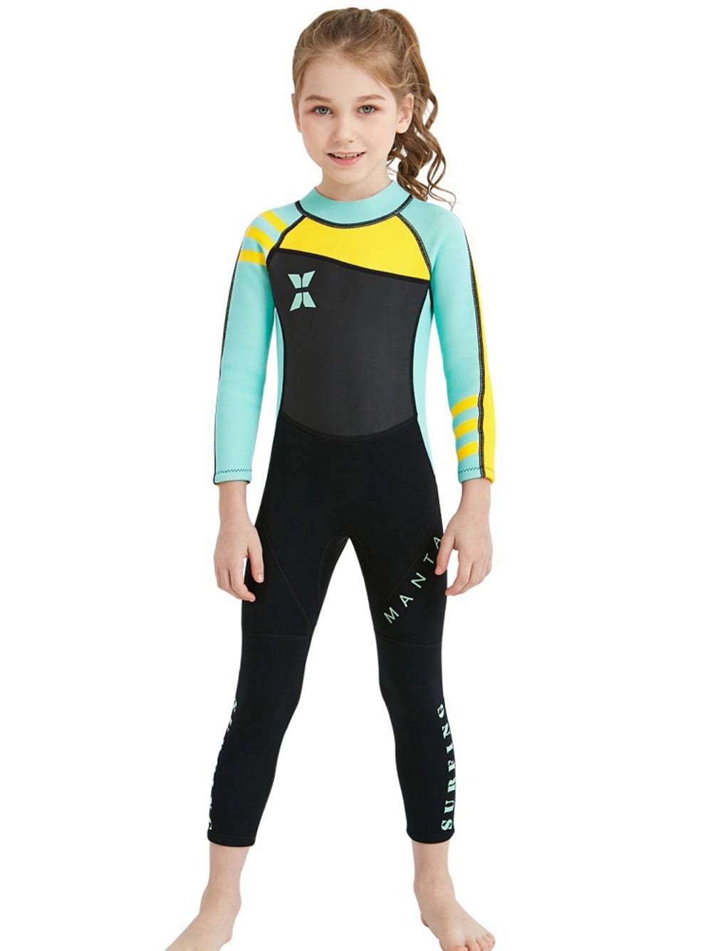 CtriLady Kids Wetsuit Shorty for Boys Girls 1.5mm Neoprene Thermal Swimsuit Warm Full Long Sleeve Wet Suits for Toddler Child Junior Youth Swimming Diving Surfing 