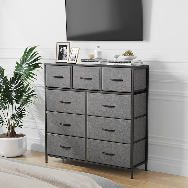 CubiCubi Dresser for Bedroom, 9 Drawer Storage Organizer Tall Wide Dresser  for Bedroom Hallway, Sturdy Steel Frame Wood Top, Light Grey 