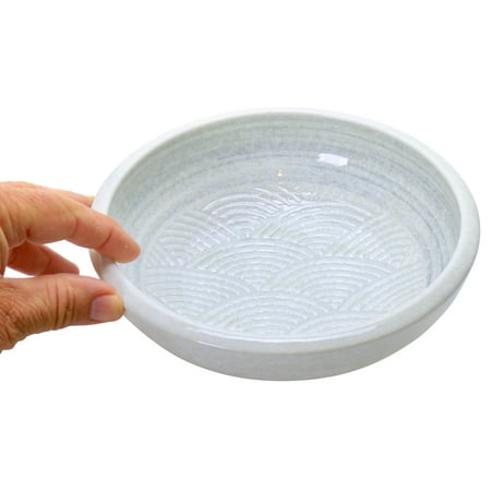 White Porcelain Bowl - Spiceberry Home White Porcelain Serving Bowl with Japanese Wave Design, 7.75-Inch
