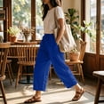 thumbnail image 6 of Josdec Women's Plus Size Casual Cropped Pants Wide Leg Barrel Elastic Drawstring High Waist Capri Trousers with Pockets for Summer Spring Fall, 6 of 9