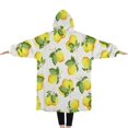thumbnail image 2 of Oversized Wearable Blanket Hoodie,Yellow Lemon Fruit Flowers White Pattern Sherpa Blanket Hoodie with Super Pockets,Super Warm Fuzzy Pullover for Women & Men, 2 of 6