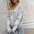 thumbnail image 6 of BKQCNKM Sweatshirt for Women Oversized Sweatshirt for Women's Ripped Long Sleeved Loose Knit Sweater with Small Flower V Neck Pullover Crewneck Sweatshirts Women, Gray M, 6 of 6