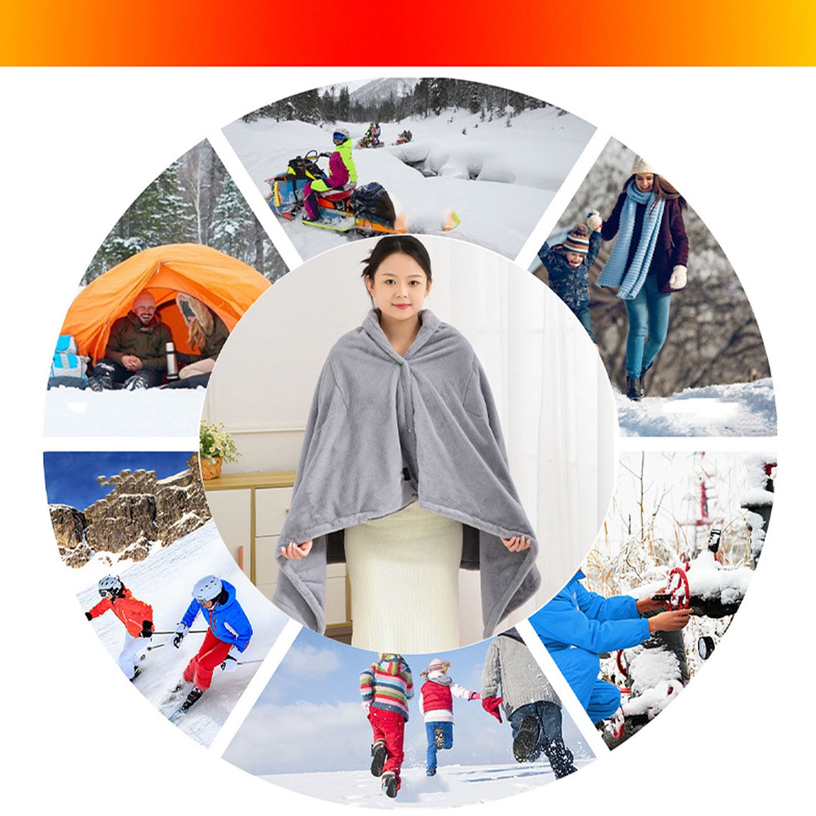 DAMAI Functional USB Heated Blanket Shawl with 3 Heat Settings & Overheat Protection, Portable Microfiber Heating Blanket for Travel, Camping, Bed - Winter Gifts for Women, Grey