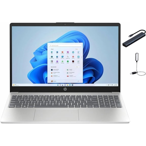 HP 15.6 inch HD Touch Display Laptop, Intel Core i3-1315U, 8GB RAM, 256GB SSD, Copilot AI, ‌Windows 11 Pro, Wi-Fi 6, HP Fast Charge, Natural Silver with Mazepoly Accessories