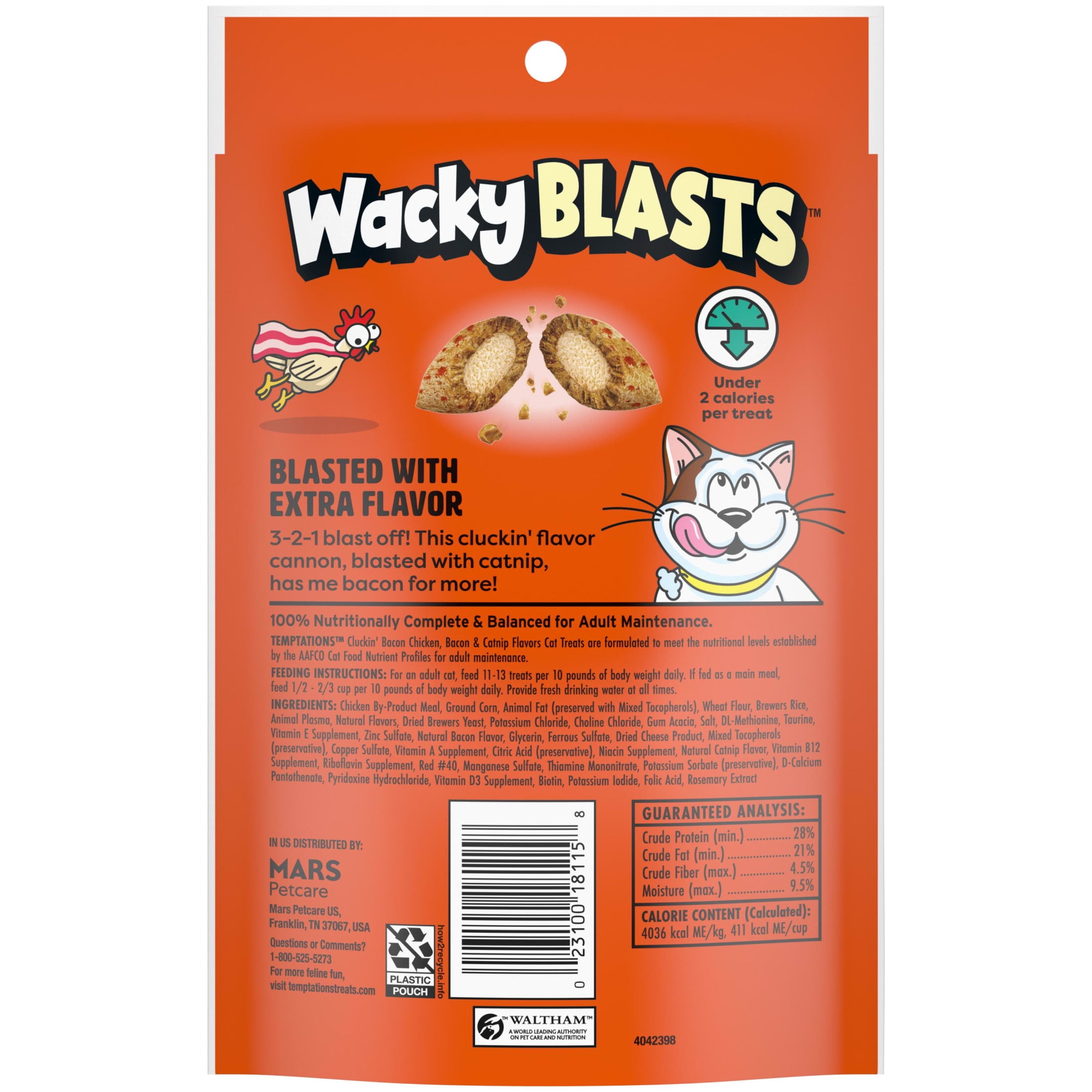 Temptations Cat Treats Wacky Blasts, Cluckin’ Bacon Flavor, 3 oz. Pouch