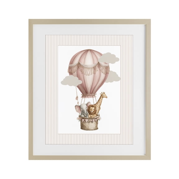 Stupell Industries Hot Air Balloon Animals Pink Birch Framed Print Under Glass, design by Christine Simpson Art