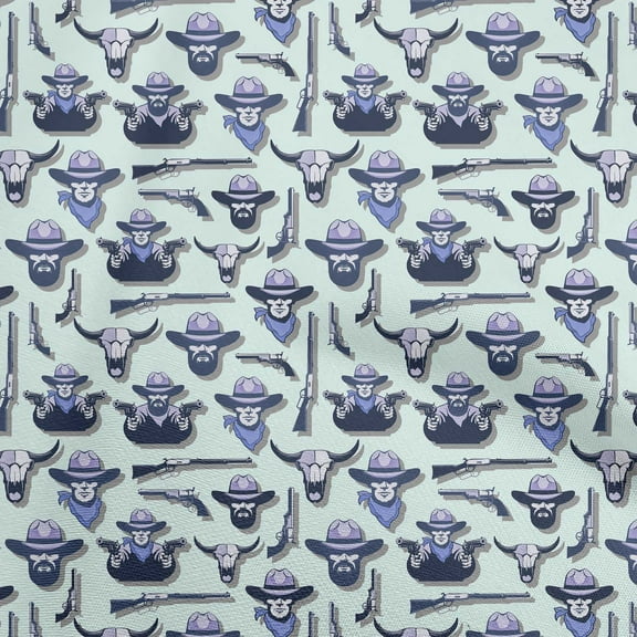 oneOone Polyester Spandex Light Blue Fabric Cowboy Diy Clothing Quilting Fabric Print Fabric By Yard 56 Inch Wide