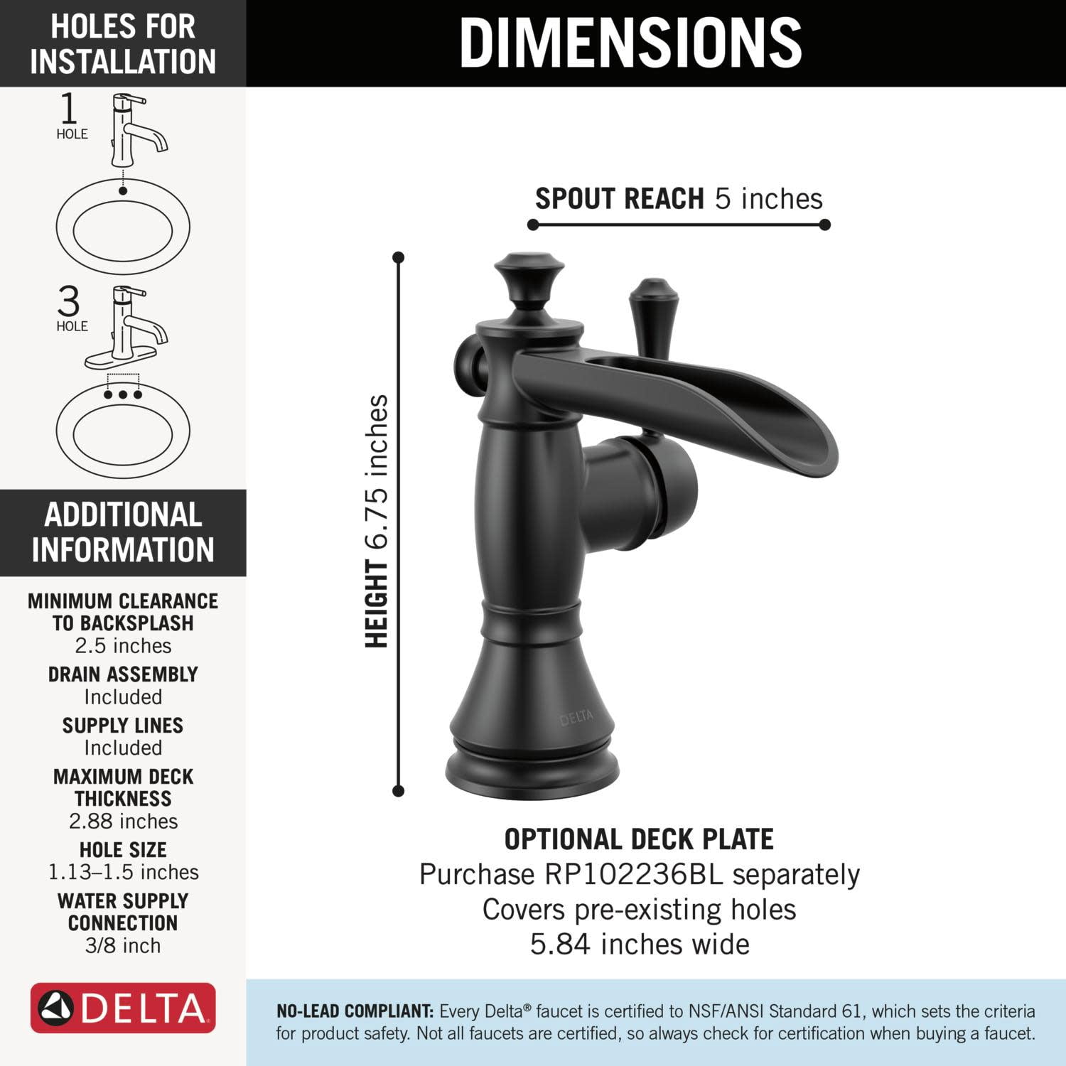 Delta Cassidy Single Handle Channel Spout Bathroom Faucet with Metal Drain Assembly in Polished Nickel 598LF-PNMPU