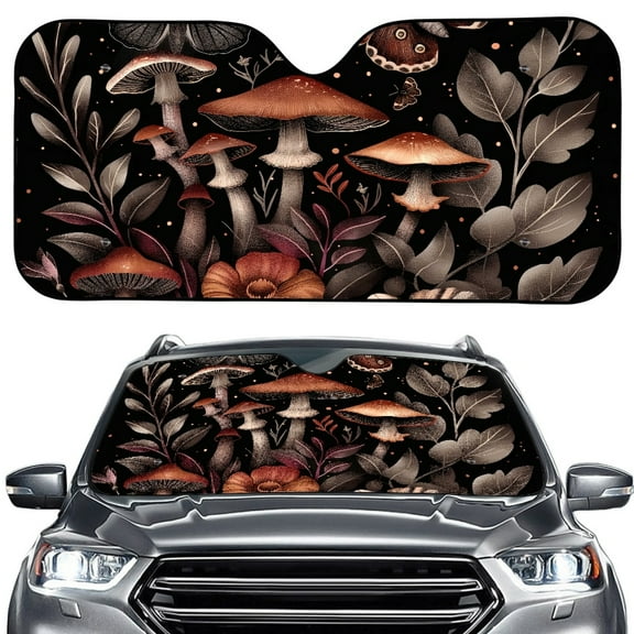 Xoenoiee Mushroom Leaf Pattern Car Windshield Sun Shade, Foldable Car Sunshade Cover UV Block Car Front Window Heat Insulation Protection Auto Windshield Covers Universal Fit for Truck Sedan SUV