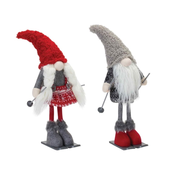 Melrose Set of 2 Gnome on Skis Plush Christmas Tabletop Figures 14.5"