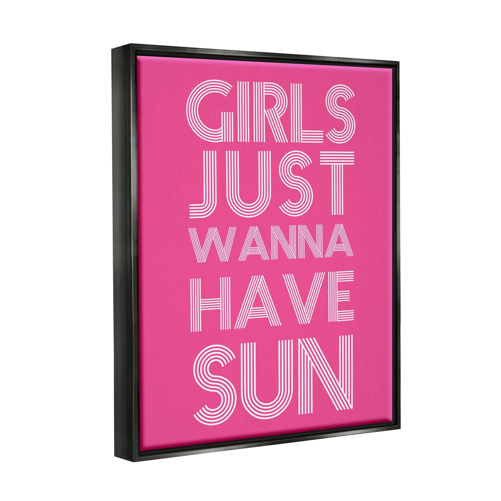 Stupell Industries Girls Wanna Have Sun Pink Retro Summer Graphic Art Metallic Gold Floating Framed Canvas Print Wall Art, Design by Daphne Polselli