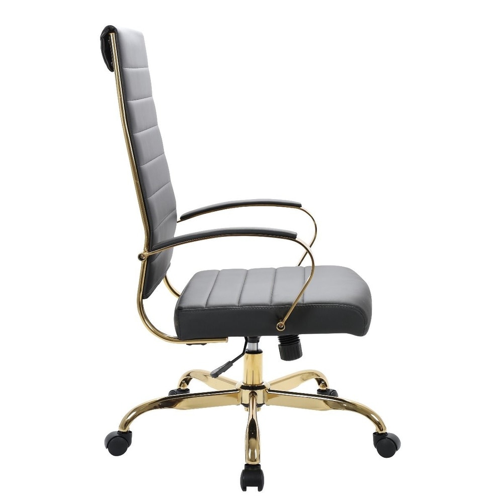 Benmar High-Back Black Leather Office Desk Chair Ergonomic Executive Chair with Adjustable Swivel, Gold Frame with Cushion Support & Silent Wheels for Home Office Workstations