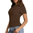 thumbnail image 6 of 3 Pack Short Sleeve Crop Tops For Women Graphic Y2k Teen Girls Cute Tight Shirt Slim Fitted Workout Thermal Athletic Basic Tee Outfit Crew Neck Layering Juniors Tops Brown S, 6 of 6