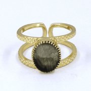 Maya Textured Adjustable 18k Gold-Plated Ring With Oval Labradorite Stone