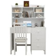 thumbnail image 2 of Tcbosik Modern Computer Table with Upholstered Chair Set, Home Office Desk with Storage, Linen Fabric Chair, Study Writing Desk with Open Shelves and 4 Drawers, Executive Desk with Hutch, White, 2 of 9