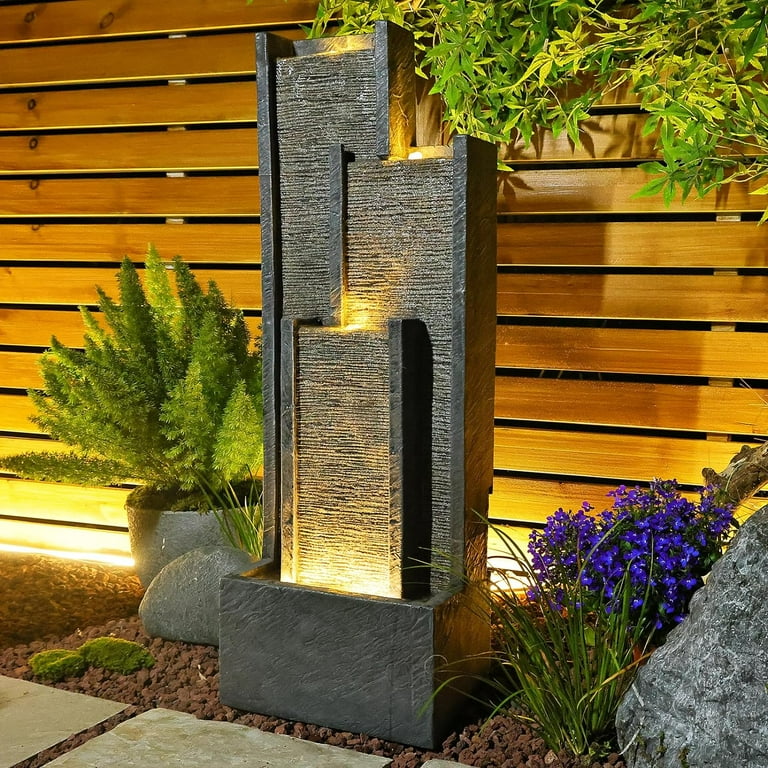 SERBILHOME 35.43'' Water Fountain Outdoor with Led Lights Modern Indoor Water Fountains Floor Standing Waterfall Fountain for Small Porch Home,Deck SERBILHOME 35.43'' Water Fountain Outdoor with Led Lights Modern Indoor Water Fountains Floor Standing Waterfall Fountain for Small Porch Home,Deck