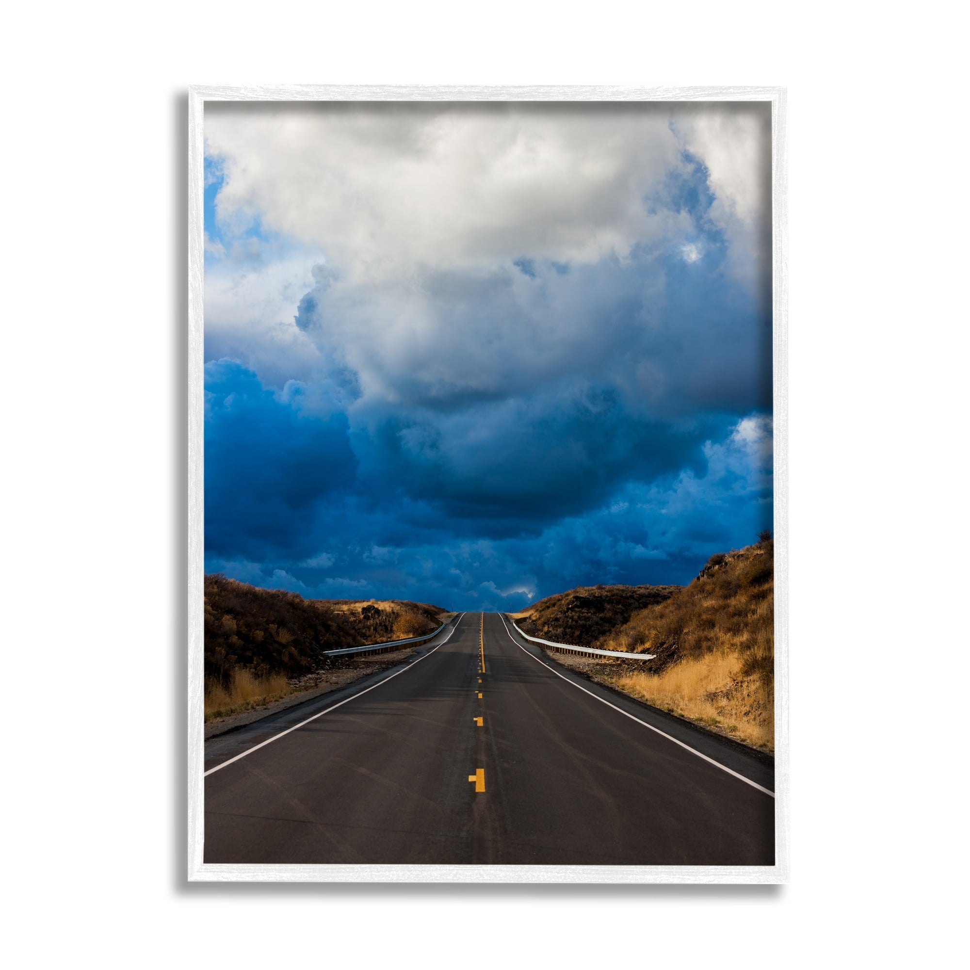 Stupell Industries Highway Road Low Hanging Clouds Rural Countryside Photograph White Framed Art Print Wall Art, Design by Steve Smith