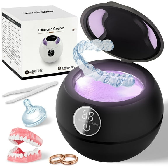 VANECL Ultrasonic Retainer Cleaner Machine for Dentures,42kHz Portable Denture Cleaner with 3 Modes ,200ml Digital Timer and 2 UVC for Denture,Aligner,Braces,Jewelry