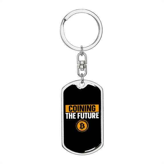 Coining The Future Crypto Stainless Steel or 18k Gold Premium Swivel Dog Tag Keychain
