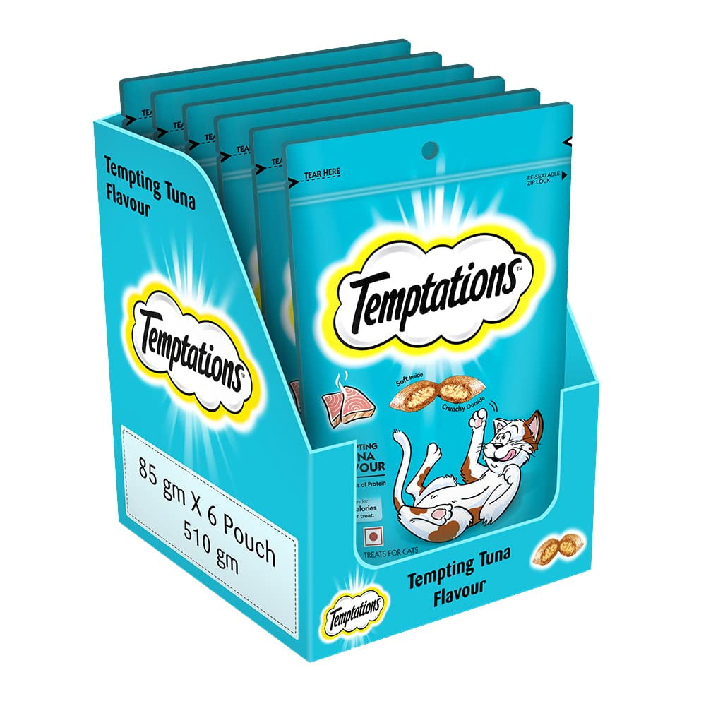 Temptations Dry Cat Treat for Adult , Tempting Tuna Flavour 6 X 85 g
