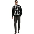 thumbnail image 3 of Kallspin Men's Argyle Crewneck Knit Sweater Wool Blend Long Sleeve Pullover Sweaters(Black,Large,Tall), 3 of 7