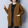 thumbnail image 1 of Suéter de cuello en V para mujer, cárdigan de punto holgado de otoño e invierno, suéter holgado de largo medio para mujer, suéter de cuello en V, blusa para mujer, 1 of 6