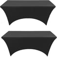 thumbnail image 1 of Qucyy 2 Pack 8 Ft Spandex Rectangular Tablecloth,Washable,Wrinkle Resistant,Stretchable Rectangular Black Tablecloth,Suitable for Weddings,Banquets,Cocktail Parties,Supplier Booths, 1 of 5