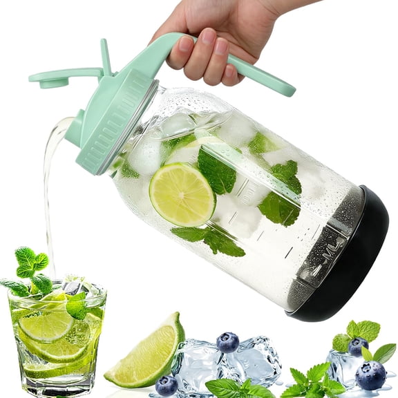 64 oz Glass Mason Jar Pitcher with Lid, Handle & Non-Slip Silicone Base, Food-Grade Leakproof & Airtight – 2-Quart Iced Tea Pitcher for Fridge, Breast Milk Storage, Sun Tea & Cold Brew (Green)